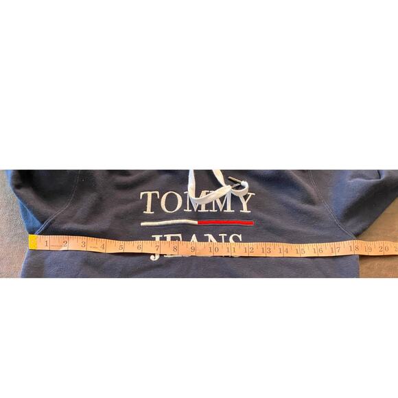 Tommy Jeans Womens Cropped Hoodie Navy Blue Pullover Logo Spellout Small Preppy - Picture 7 of 8